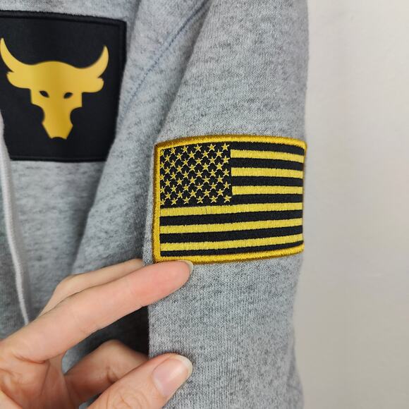 Under Armour Project Rock Hoodie Sweatshirt Men Small Gray Full Zip Veterans Day - Picture 3 of 9